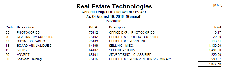 Generate an Agent Expense General Ledger Breakdown report (Back Office)