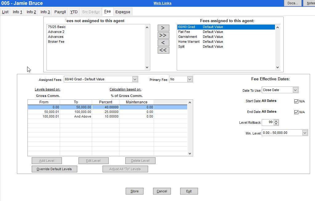 Recalculate fees for an agent (Back Office)