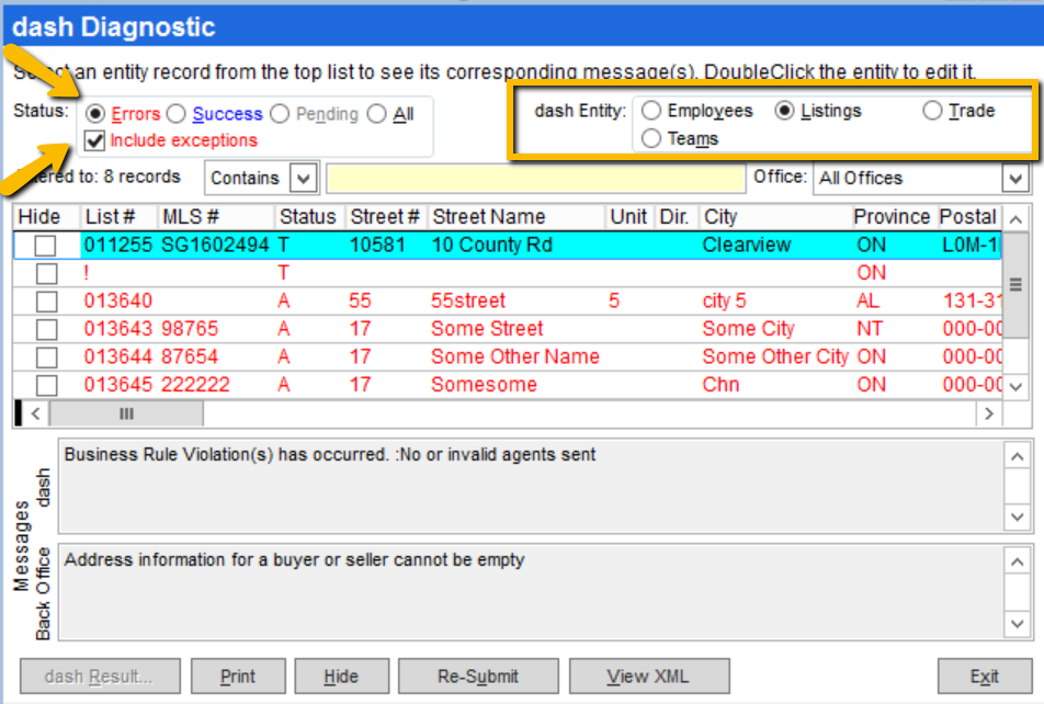 Review dash transmission results (Back Office)