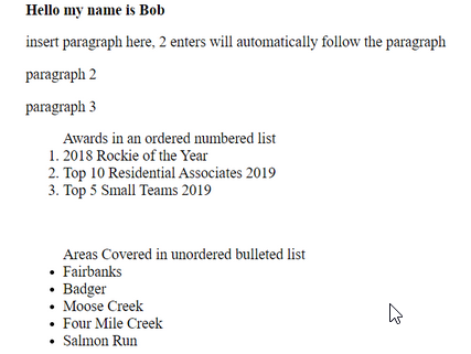 dash agent's bio formatting (Back Office)