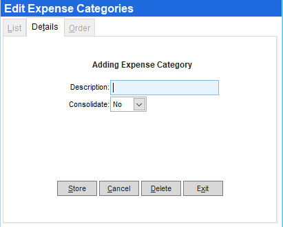 Add, edit, or delete an expense category (Back Office)