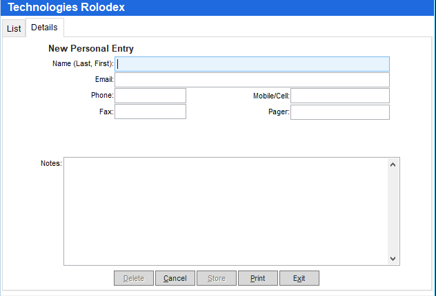Add a rolodex contact (Back Office)