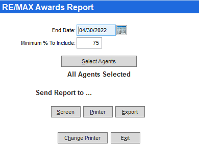 RE/MAX Awards report (Back Office)