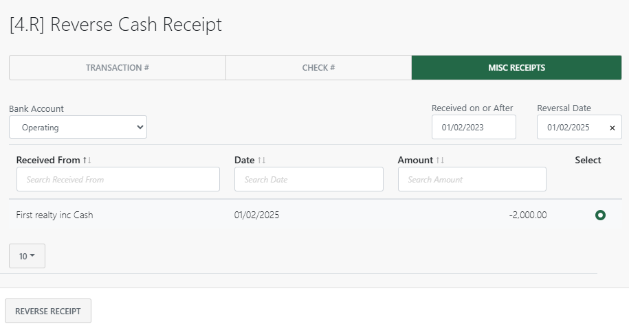 Reverse a cash receipt (new Back Office)