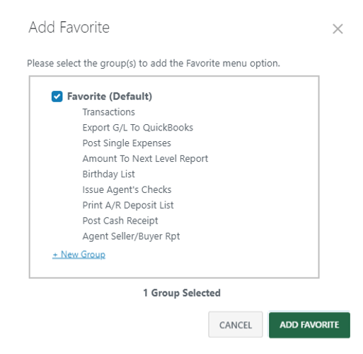 Set favorite options for quick access (new Back Office)