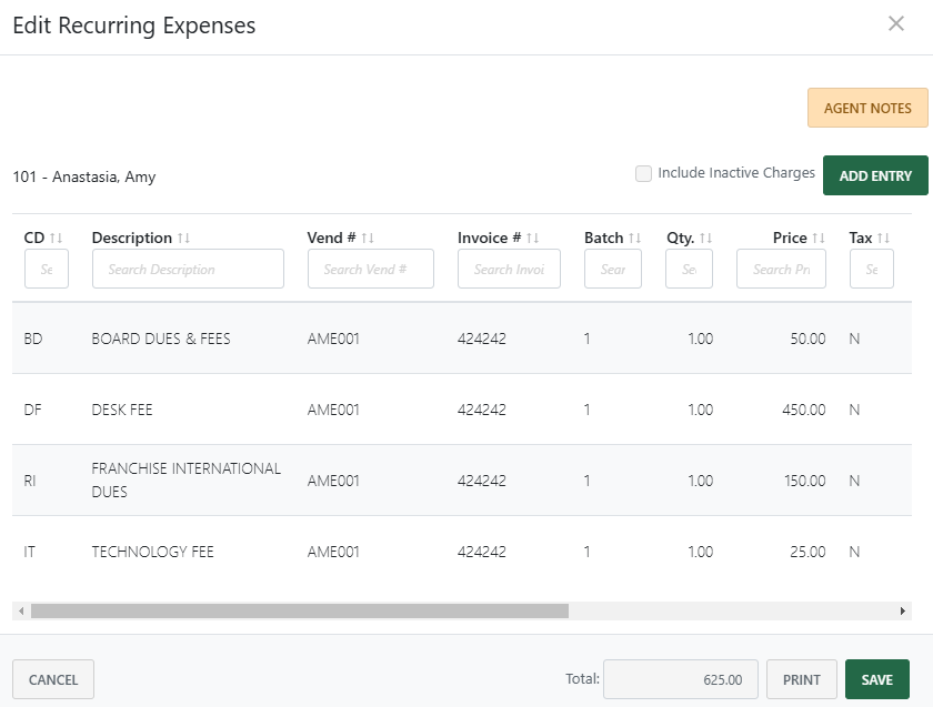 Add a recurring expense to an agent (new Back Office)