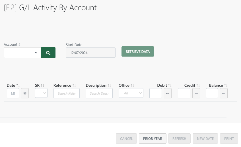 Financial Menu View general ledger activity (new Back Office)