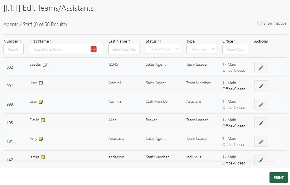 Print a team list (new Back Office)