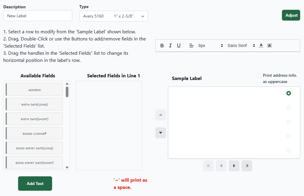 Create a mailing label (new Back Office)