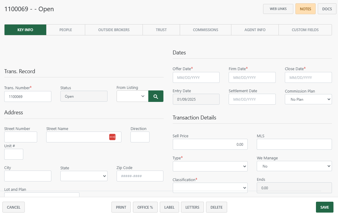 Create a transaction (new Back Office)