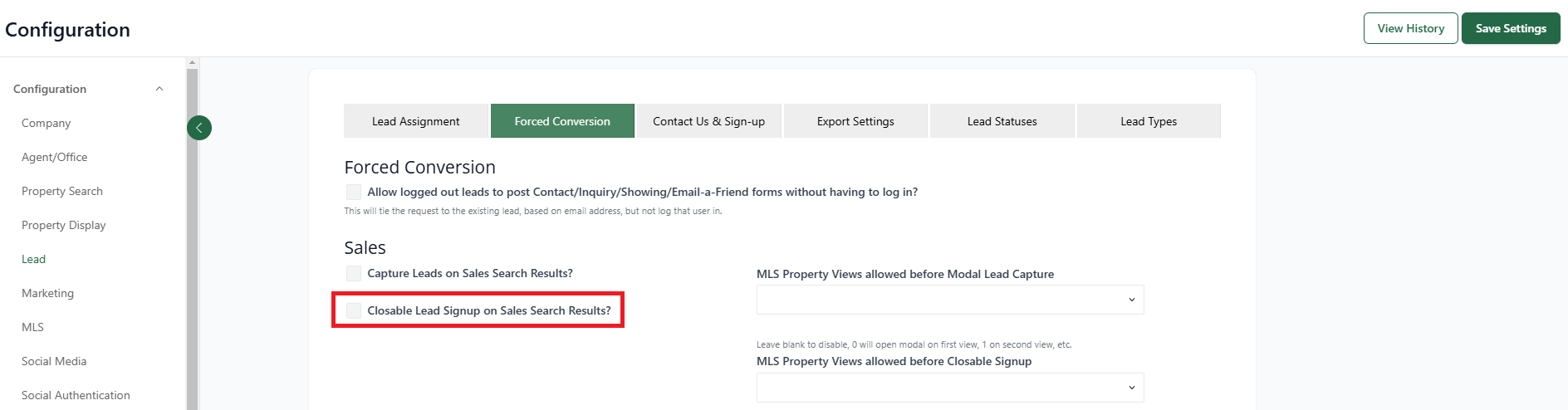 Configure lead settings (Front Office)