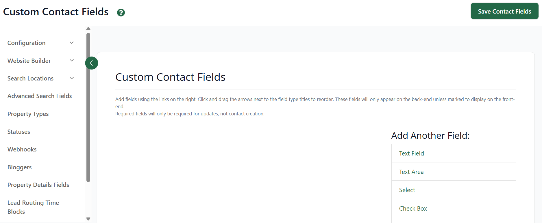 Create custom contact fields, lead statuses, and lead types (Front Office)