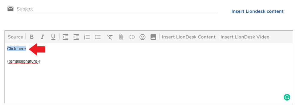 Create a hyperlink in an email (LionDesk)