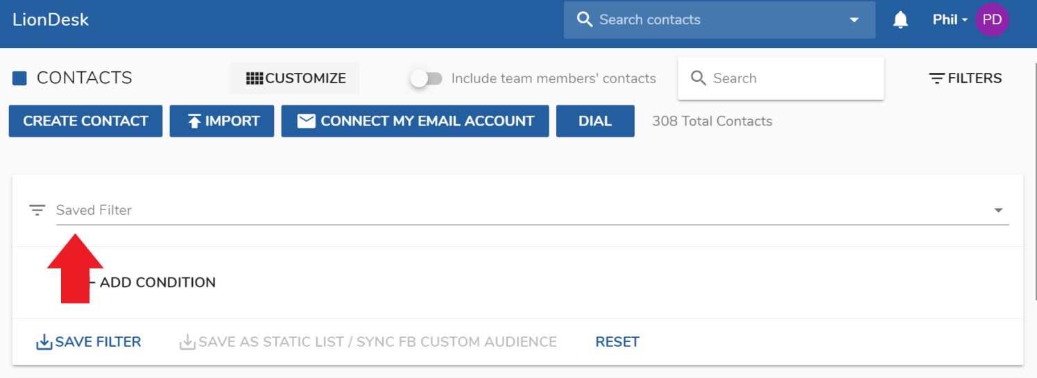 Remove or delete a saved filter (LionDesk)
