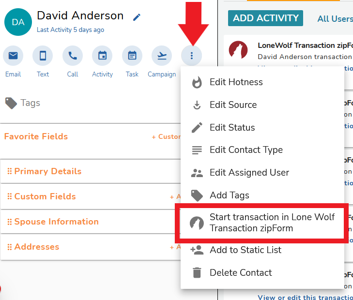 Create a zipForm Edition transaction in LionDesk