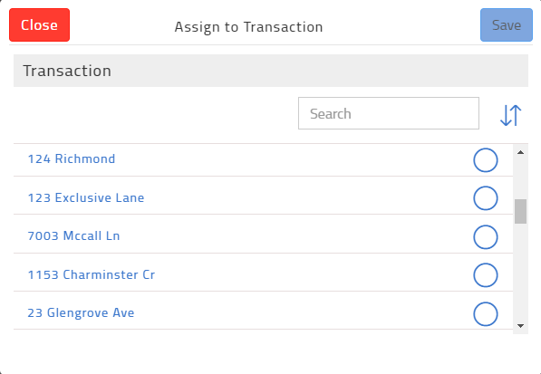 Assign to transaction popup.