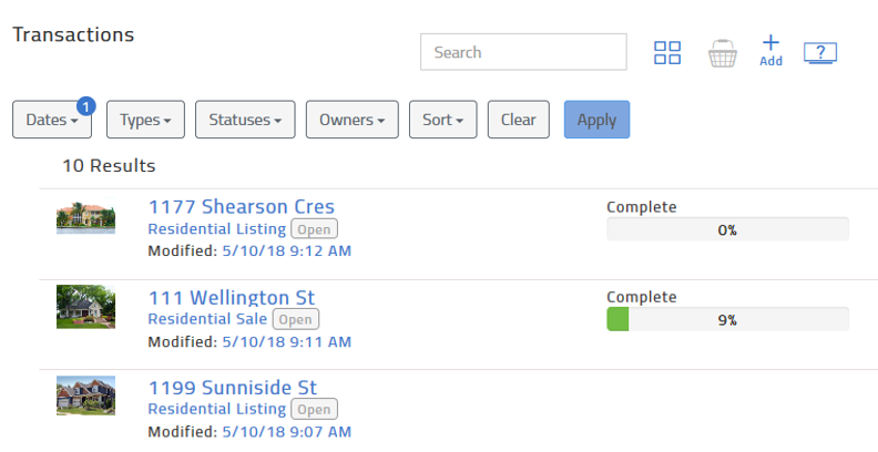 Transactions list page.