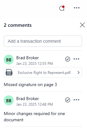 Comment Panel Fix a transaction review submission that needs correction (Transact)