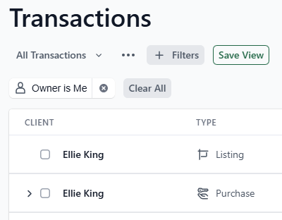 Create a new view for your transactions list (Transact)